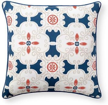 "Medallion Piped Outdoor Pillow - 20"" Square, 20"" Square/Medallion Neptune - Grandin Road"