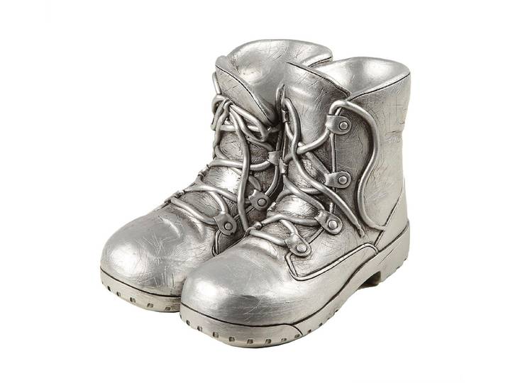 Spardose AMBIENTE HAUS Stiefel, silberfarben , silber (altsilberfarben), B:14cm H:13cm T:17cm, Kautschuk, Spardosen, Spardose, Sparschwein, Retro-Design, ideales Geschenk