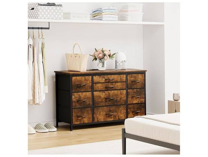 Commode 10 tiroirs 3 prises métal marron chambre/salon