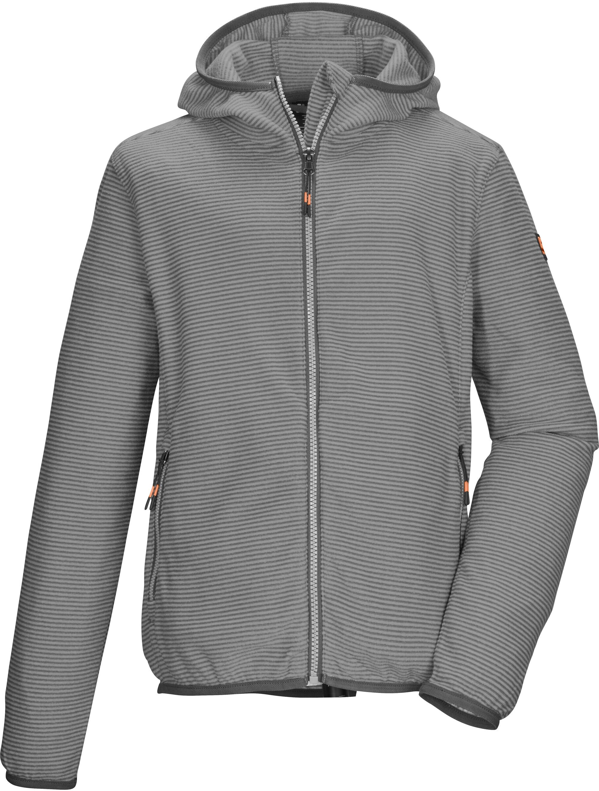Fleecejacke KILLTEC "KOW 246 BYS FLC JCKT", Jungen, Gr. 152, grau (anthrazit), Obermaterial: 100% Polyester, Jacken Fleecejacke, Gestreifte Kinder Fleecejacke mit Kapuze, Kinnschutz und Taschen anthrazit 152