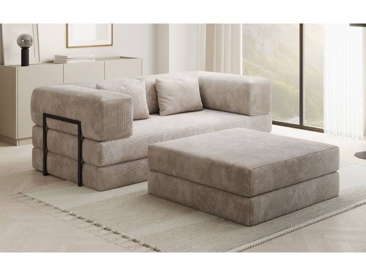 Lazy Spar-Set: 3-Sitzer + Hocker in Cord - Rosé - Cord - Luxusbetten24
