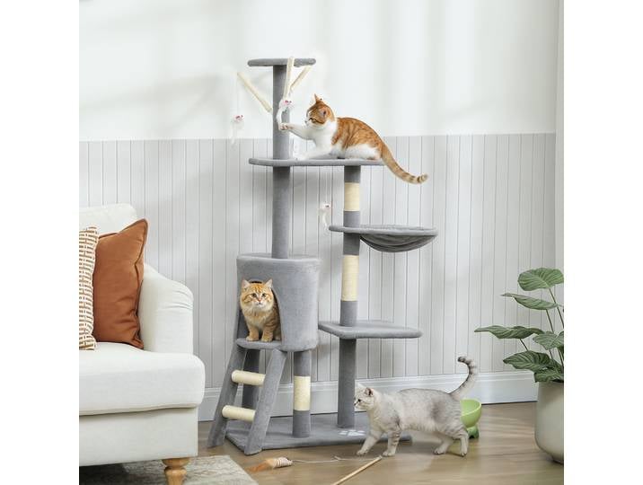 PawHut Arbre à Chats 134cm Gris avec Hamac et Jouets