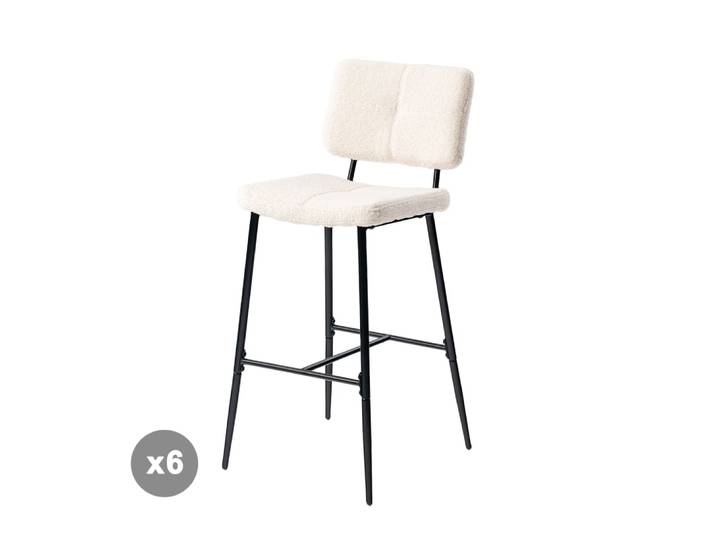 Lot de 6 tabourets de bar industriel en bouclé beige