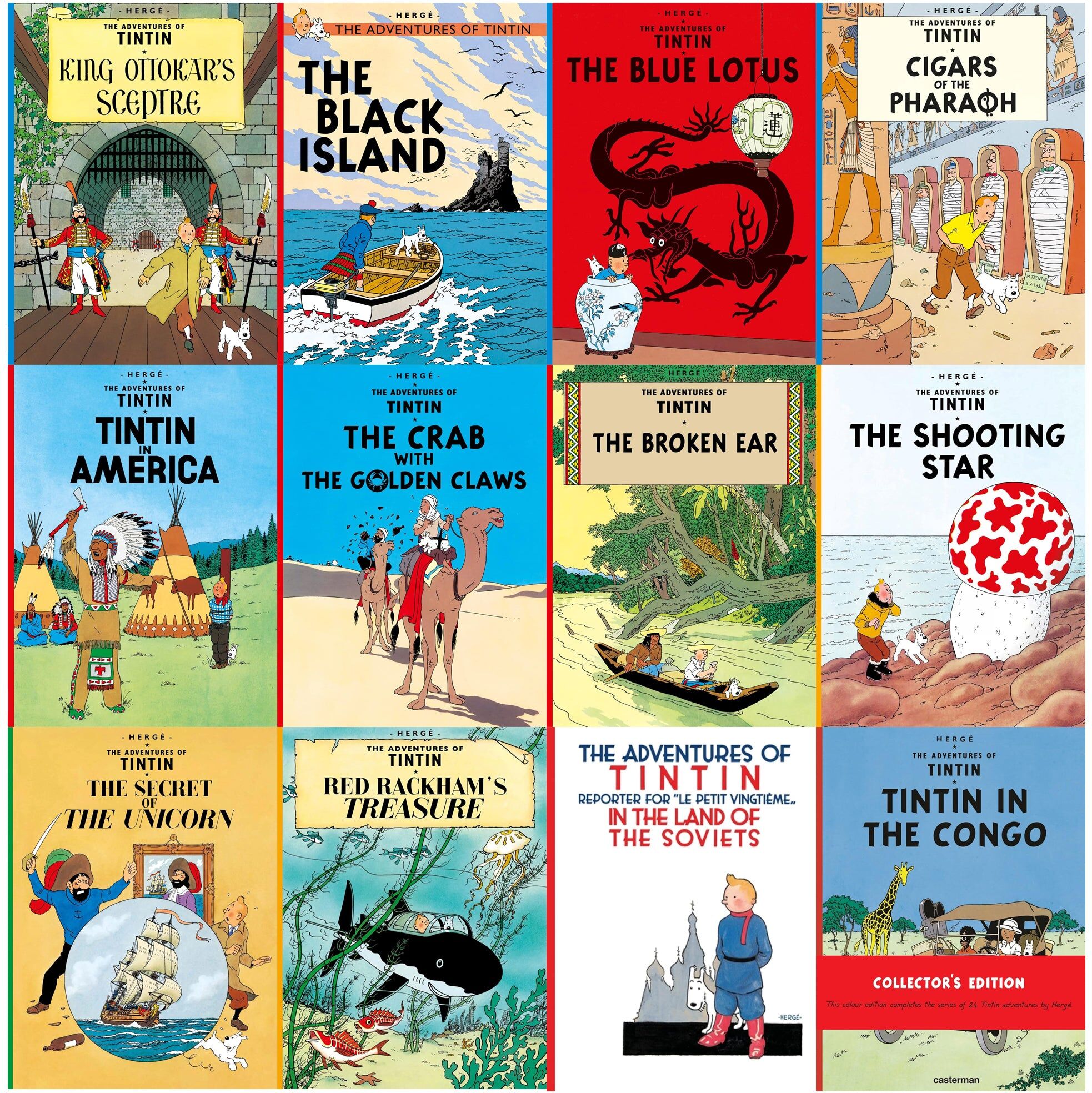 Egmont The Adventures of Tintin Series 1 – 12 Book Collection Set by Hergé   Classic Comic Adventure Books 1–12   Graphic Novel Set