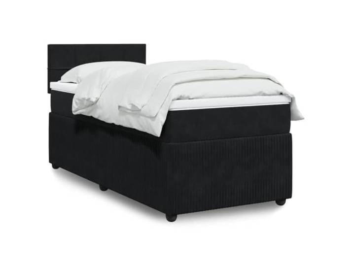 RJPLMFV Samtbett, 90 x 200 cm, mit Matratze, Schwarz Taschenfedern, abnehmbarer Topper, Lattenrahmen, Premium-Komfort