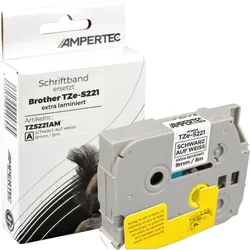 P-Touch Band kompatibel zu TZe-S221  schwarz auf weiß  9mm / 8m  laminiert extra