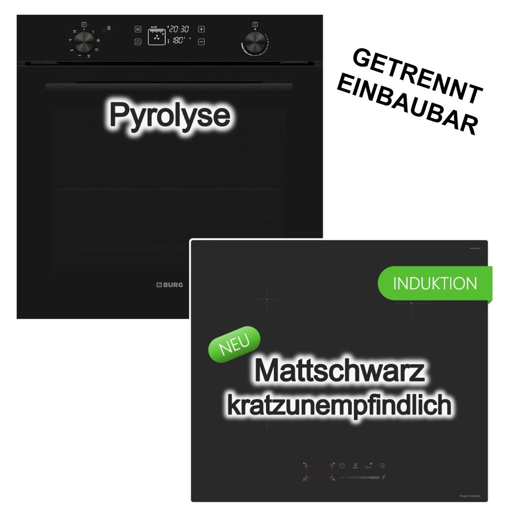 HERDSET Burg 78 L Pyrolyse visioTouch Display+ keenberk Induktionskochfeld Touch-Slider Booster MattBlack