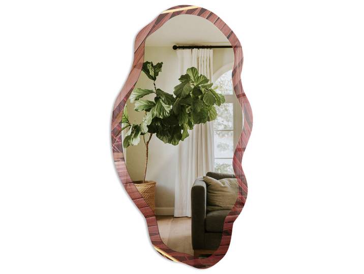 Tulup Spiegel 90x45 cm asymmetrisch mit Druck - Botanischer Akzent, Transparent, Glas, Organisch, 45x90x0.4 cm, Spiegel, Wandspiegel