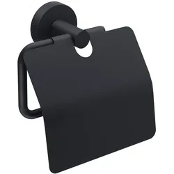 tesa, Toilettenpapierhalter, MOON BLACK Toilettenpapierhalter mit Deckel inkl. Klebelösung ohne Bohren