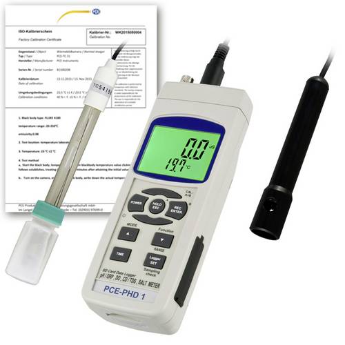 PCE Instruments PCE-PHD 1-ICA pH-Messgerät kalibriert (ISO) Leitfähigkeit, pH-Wert, Redox (ORP), Salzgehalt, Sauerstoff, TDS