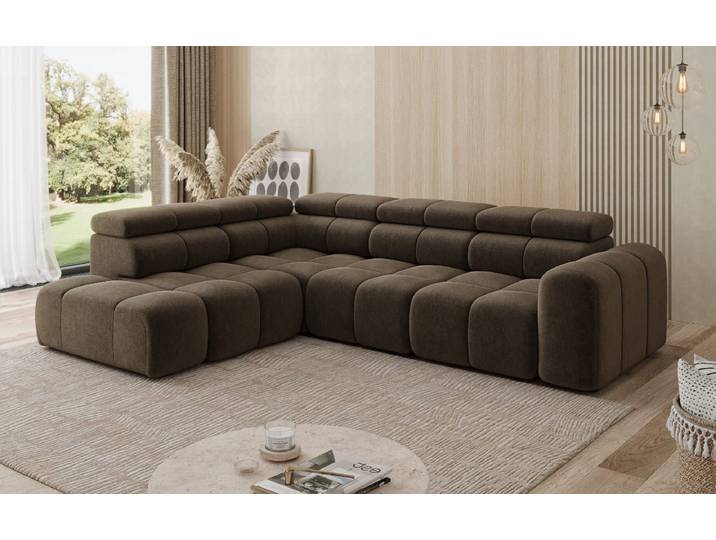 Designer Ecksofa Mia Maxi in Chenille - Braun - Links - Chenille - Luxusbetten24