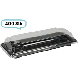 SET: Sushi-Box + transparente Deckel, 400 Stk, Sushi-to-go, take away, RPET, verschiedene Größen