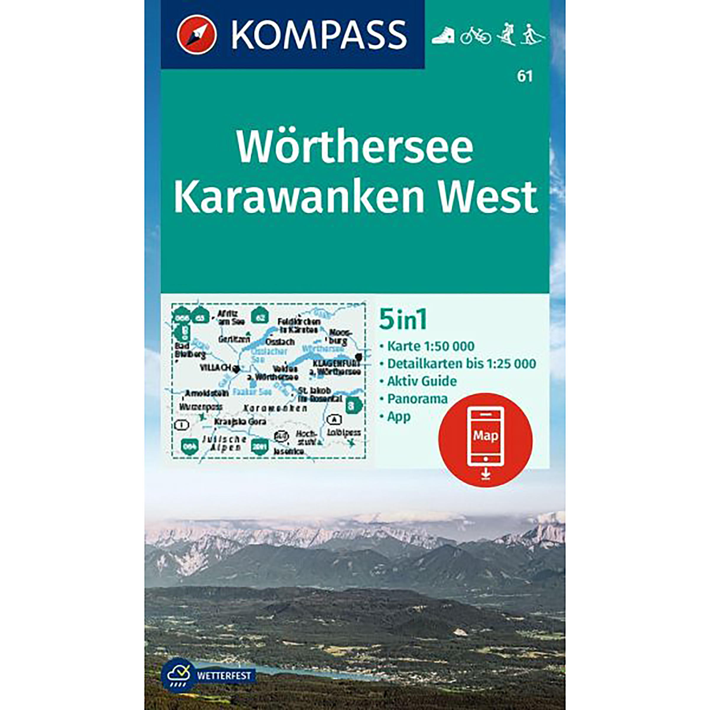 Kompass Verlag WK 61 Wörthersee - Karawanken West Topografische Karten tuerkis