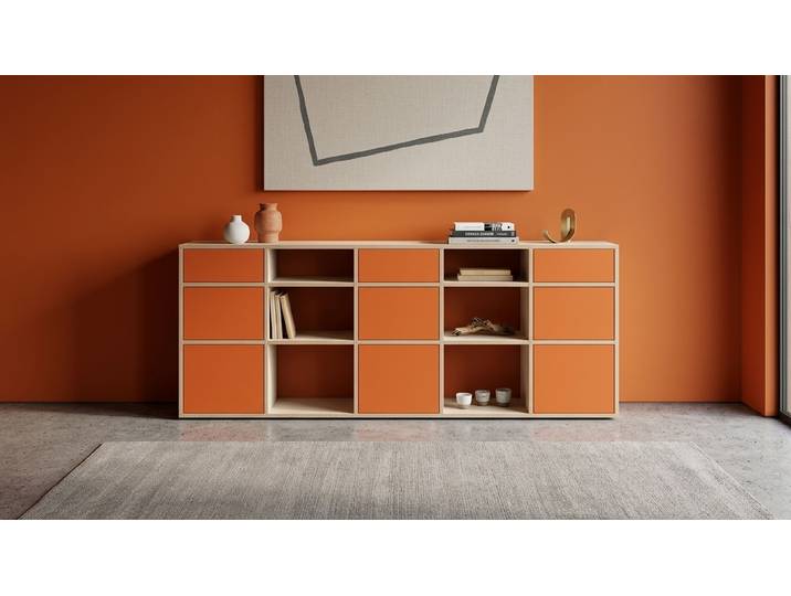 Oranges Sideboard mit vielen Optionen wie vom Tischler, Orange Kommode Premium Dekore Weiß Multiplex Kante