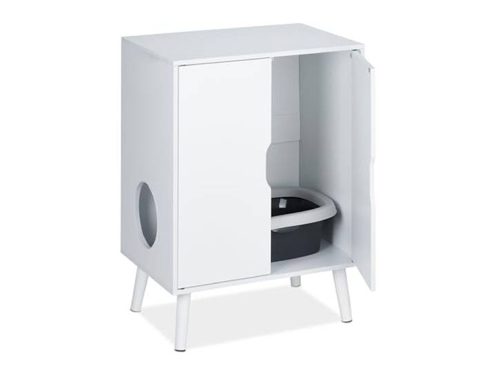 Relaxdays Meuble de Toilette pour Chat\, 2 Portes\, Cache-litière\, entrée\, Petite Armoire\, HxLxP : 77x58x40 cm\, Blanc