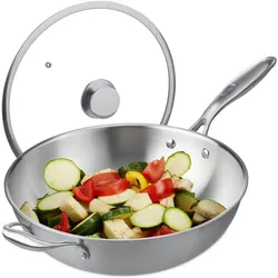 Relaxdays Wok, Pfanne + Kochtopf, Silber
