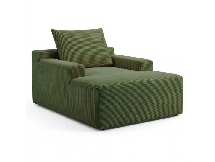 Fauteuil lounge style méridienne velours côtelé vert