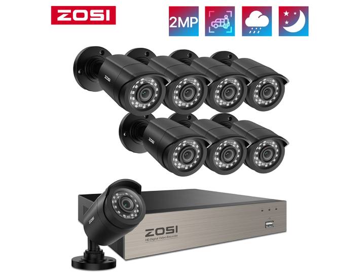 Système de caméra de sécurité ZOSI 8CH 2MP Détection humaine et de véhicules par IA Enregistreur vidéo DVR TVI 3K Lite HD Caméra de surveillance CCTV 1080P