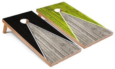 Skip's Garage Black and Lime Pyramid Regulation 2x4 Cornhole Board Set