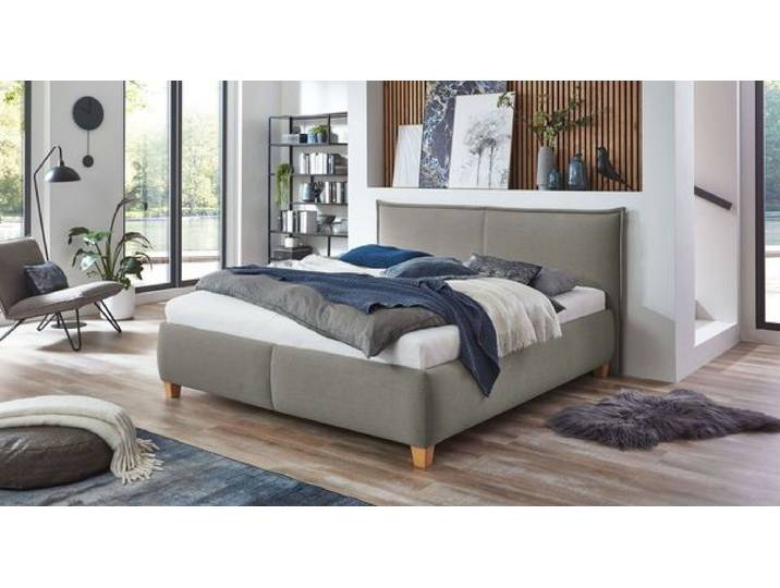 Polsterbett Adana Komfort Webstoff mit Bettkasten 200x200cm Hellgrau klassischer Stil,