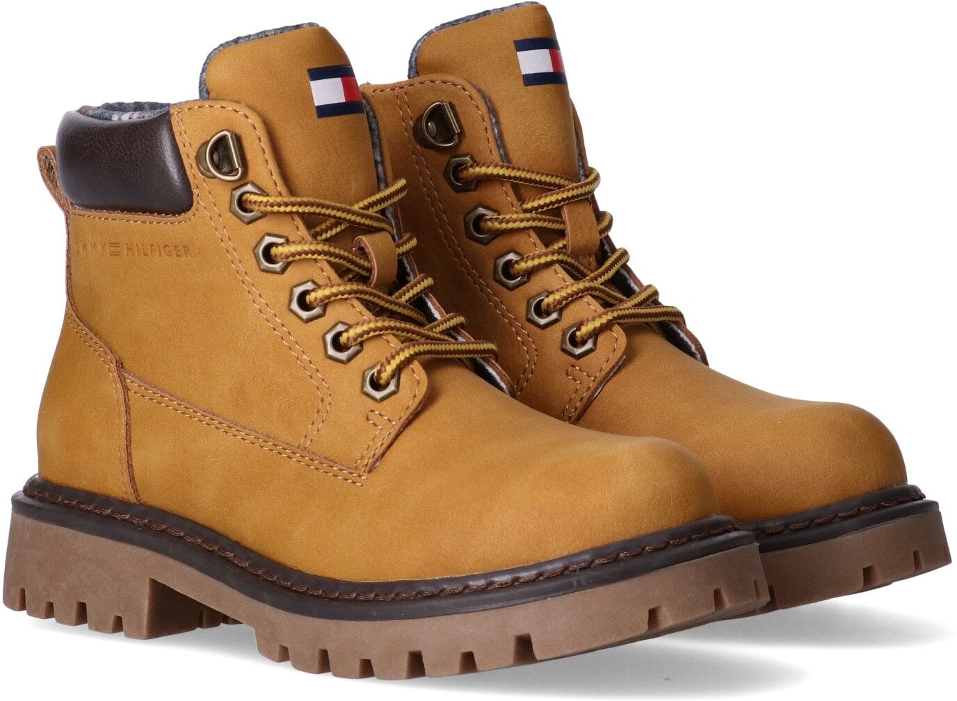 Schnürboots TOMMY HILFIGER, Mädchen, Gr. 35, Textil, ocker, braun, Lederimitat, Schuhe Schnürboots, Worker Boots, robuster Boots für den Alltag