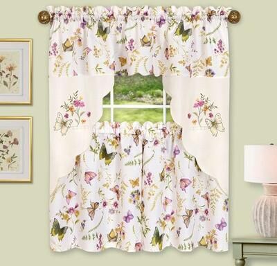Achim Importing Co Inc Flutter Butterfly Tier and Swag Valance Set Ivory, 58 x 24, Ivory