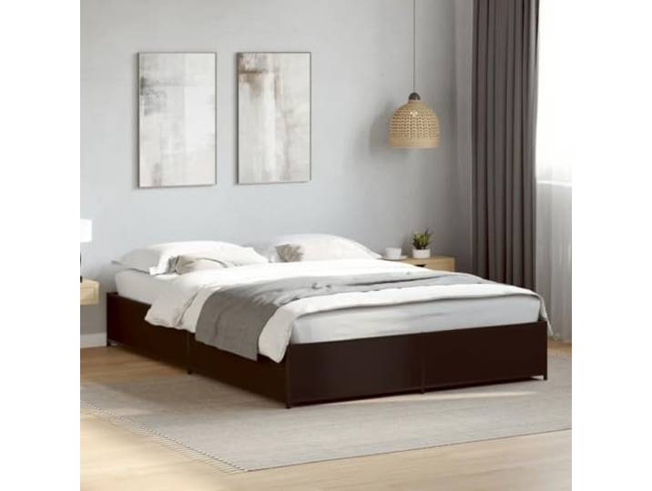 RJPLMFV Bettgestell, 140 x 190 cm, Schwarz Langlebiges Holzwerkstoff, stabile Metallbeine, inklusive Lattenrost, ohne Matratze