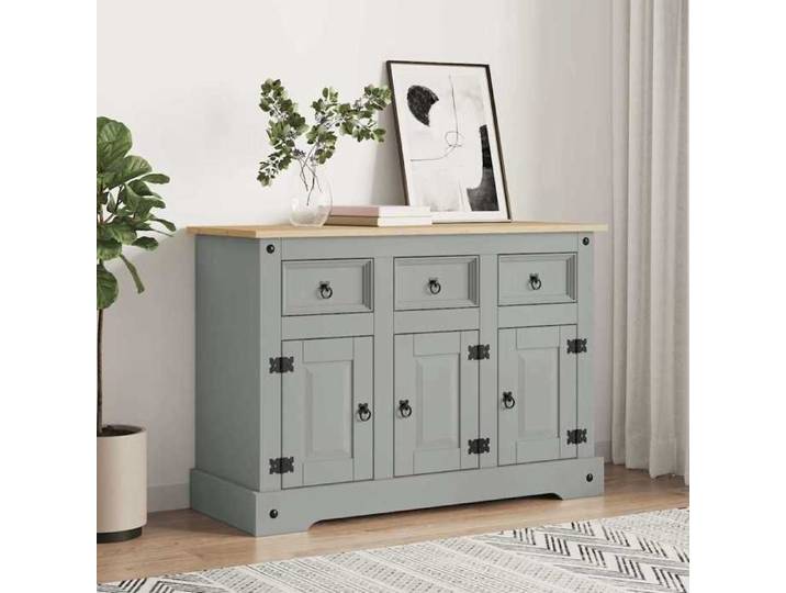 Moderne Buffet bahut pratique - Corona gris 112x43x78 cm bois massif pin mexicain - Commode salon @FR 4686