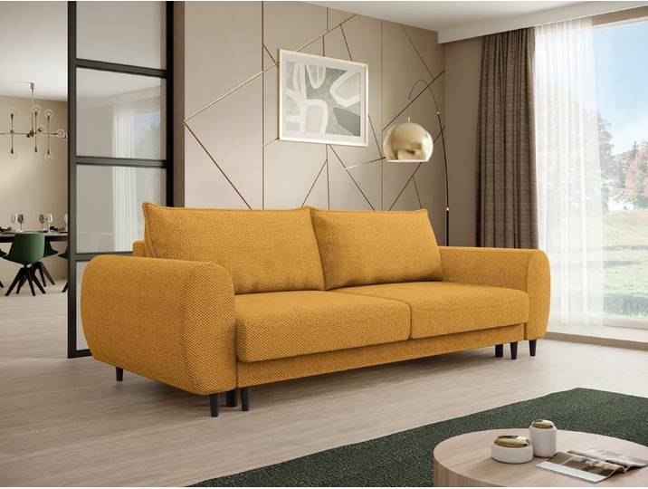 BEAUTYSOFA Modernes Sofa CORTEZ - Couch mit Schlaffunktion & Bettkasten - Dunkelgelb