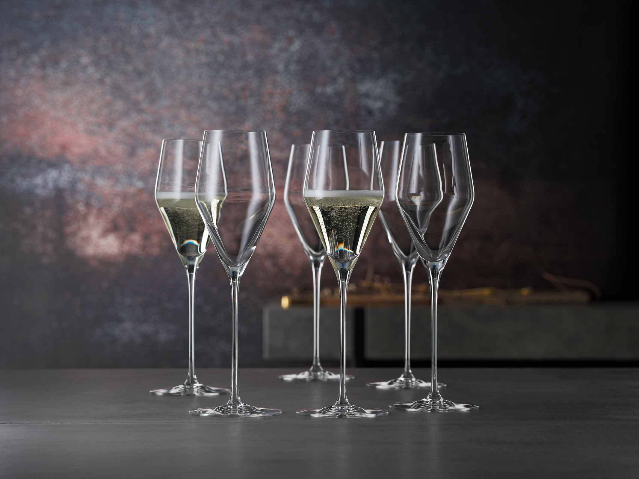 Champagnerglas SPIEGELAU "Champagnergläser + Poliertuch Definition 250 ml 2er Set transparent", bunt (transparent), Glas, Trinkgefäße, Champagnerglas