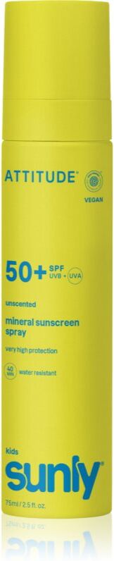 Attitude Sunly Kids Mineral Sunscreen Spray SPF 50+ spray solaire minéral sans parfum SPF 50+ 75 ml