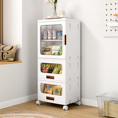 Javlergo Versatile White 5-Tier Rolling Storage Cabinet with Transparent Doors & Drawers Multi-Room Organizer with Wheels