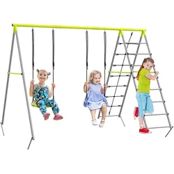Outsunny Kinderschaukel-Set, Kletternetz, Sprossenleiter, für 3-8 Jahre, Grün