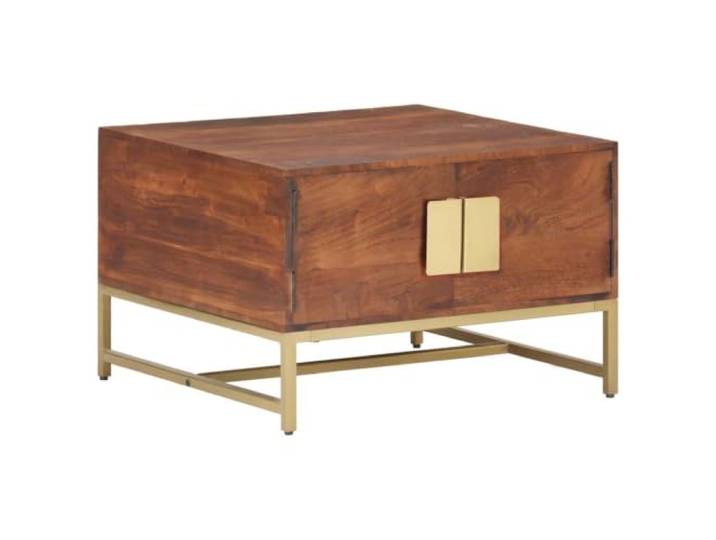 HEFZGDB Couchtisch aus Akazien-Massivholz Honigbraun 67x67x45 cm mit Stauraum und Eisenbasis, rustikaler Beistelltisch mit Fach für Wohnzimmer, langlebiges Möbelstück mit exquisiter
