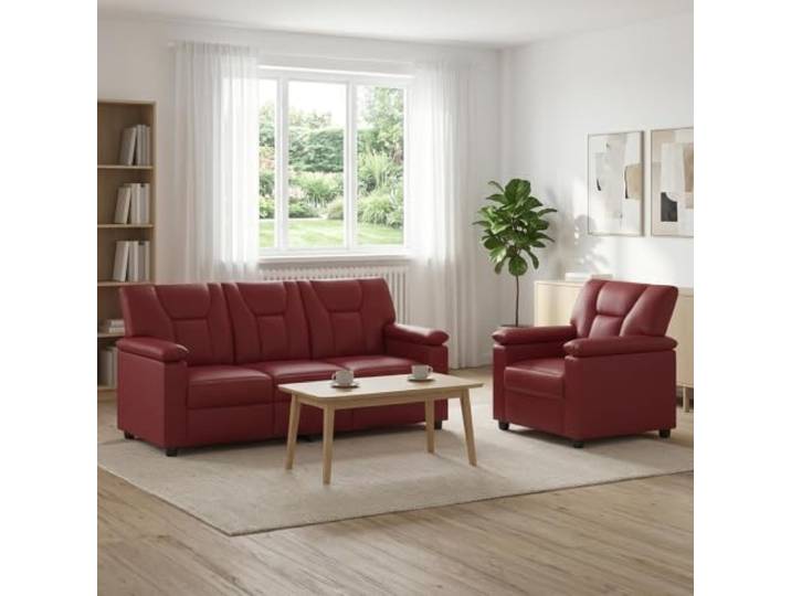 Sofa-Set 2 Stück Weinrot Kunstleder Metallrahmen,Sperrholz-Armlehnen,Reißverschluss,Kunstleder-Finish,Faserfüllung,Wohnzimmer
