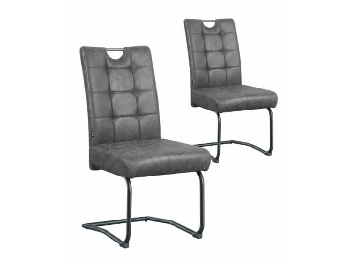 B&D home SOFIA Esszimmerstühle 2er Set, Mikrofaser Dunkelgrau Freischwinger Schwingstuhl, Gepolsterte Sitzschale mit Griff, Metallkufe schwarz, Retro-Industrial Design