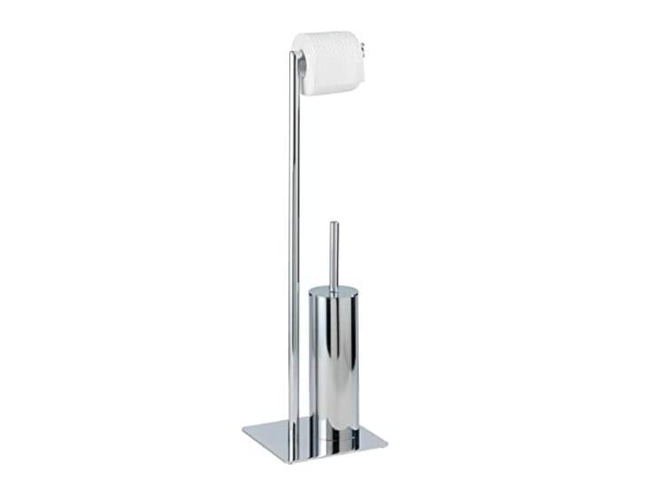WENKO Serviteur WC 2en1 Recco Brosse WC à tête remplaçable et dérouleur Papier Toilette Porte Brosse WC fermé Haut de Gamme Acier Inoxydable 20x71\,5x20 cm Chromé Brillant