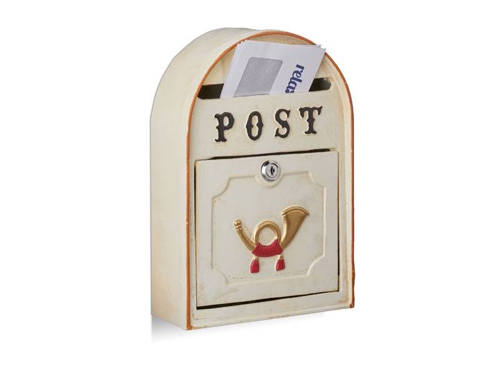 Briefkasten antik mit Posthorn Beige-Gold-Rot