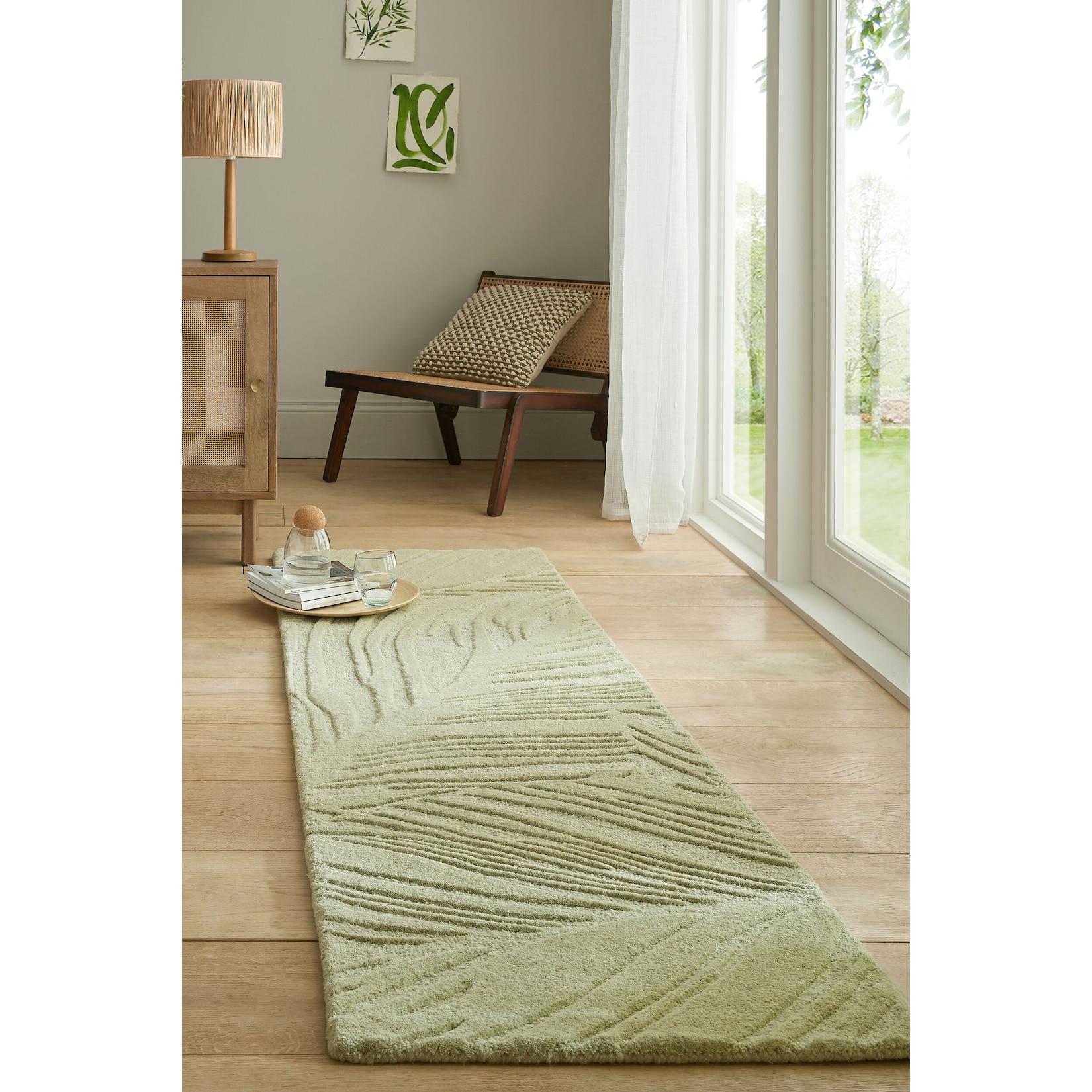 Läufer Wolle Grün-Beige 60 x 230 cm - LEVEN Kadima Design
