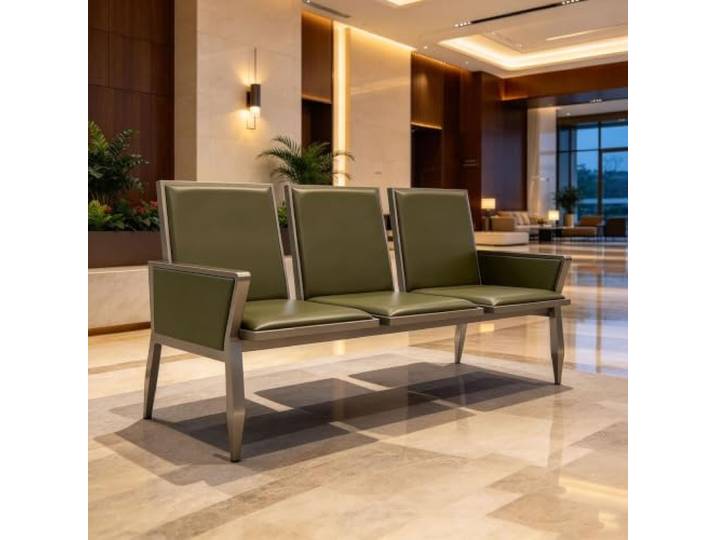 Wartebank 3-Sitzer mit Kunstlederbezug, Empfangsbank mit Metallgestell 3-Sitzer Sitzbank für Empfang, Büro, Salon und Wartebereich(Green)