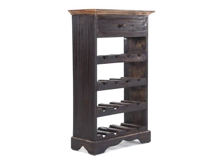 DESIGN DELIGHTS MASSIVHOLZ WEINREGAL Napoleon 85x55cm(HxB), nostalgisches Flaschenregal mit Schublade Vintage schwarz - Natur