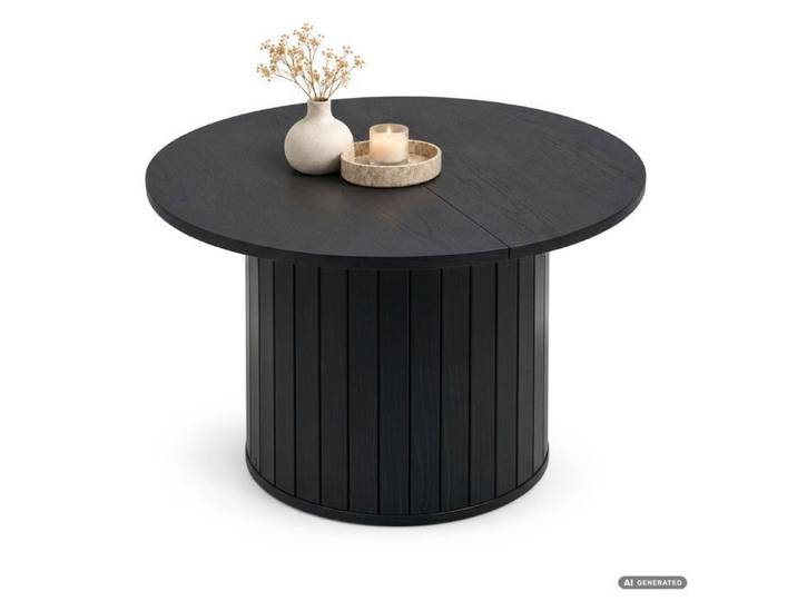 Table basse NUBO noire 60 cm ronde cannelée 60x60x45 cm