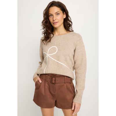 Shorts LASCANA "aus Velourlederimitat mit Gürtel", Damen, Gr. 34, N-Gr, braun (cognacfarben), Stoff, Obermaterial: 95% Polyester, 5% Elasthan, unifarben, figurumspielend kurz, Hosen Shorts, Kunstledershorts, Festival, Party, modisch