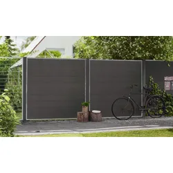 Plus WPC Sichtschutzzaun Futura - WPC Zaun in Schiefergrau - vormontierter Sichtschutzzaun 180 x 91 cm - WPC Sichtschutz für Garten & Terrasse