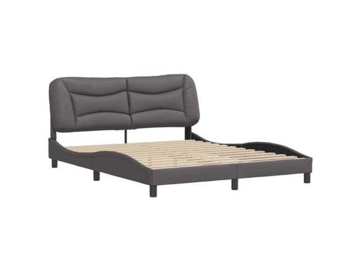 KTHLBRH Bettgestell Hvar Grau Kunstleder 160 x 200 cm Mit gepolstertem Kopfteil, Latten aus Sperrholz, gewelltes Design, leicht zu reinigen