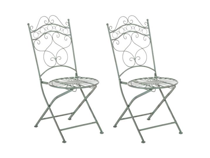 CLP Gartenklappstuhl 2er Set Metall Antik-Grün, Grün, Grün, 40x92x50 cm, Gartenmöbel, Gartenstühle, Gartenklappstuhl