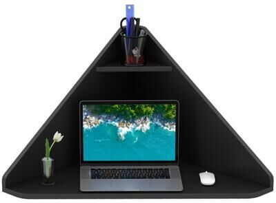 Costway Floating Triangular Corner Computer Desk with Storage Shelf-Black