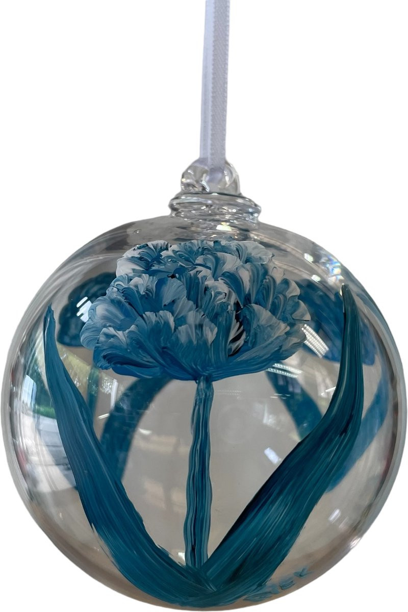 Bohemien kristallen bol met Delftsblauwe tulp