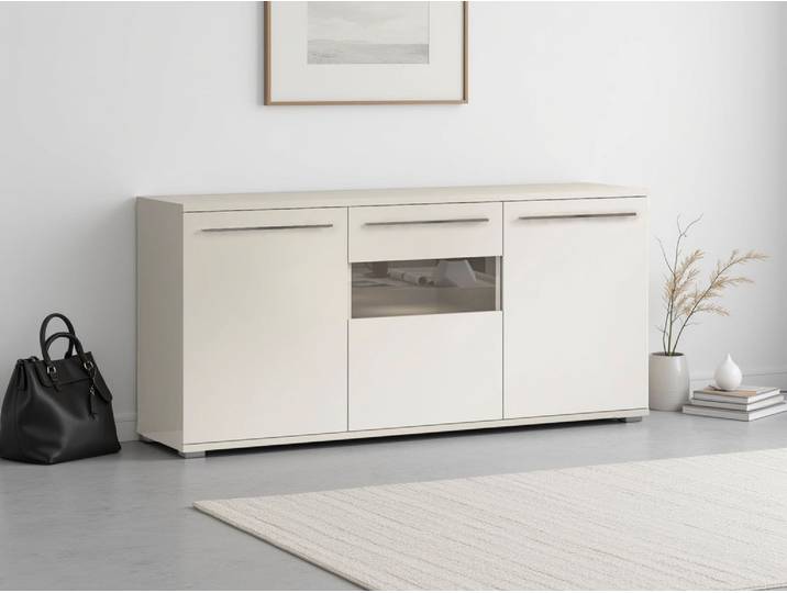 Kommode OTTO HOME Piano , beige (beige hochglanz), B:180cm H:84,6cm T:45,2cm, Holzwerkstoff, Sideboards, Kommode, Hochglanz UV lackiert, Soft-Close Funktion