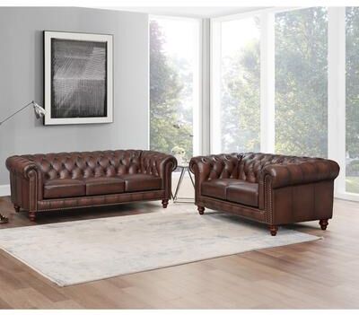 Hydeline USA Hydeline Alton Bay Top Grain Leather Chesterfield Sofa and Loveseat - Sofa, Loveseat